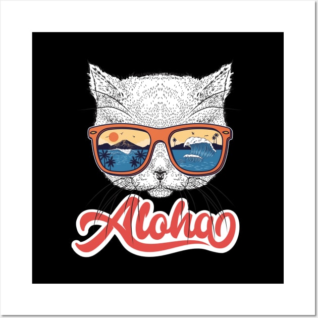 Funny Cat Hawaiian Aloha Cat Lover Hawaii Wall Art by Ramadangonim